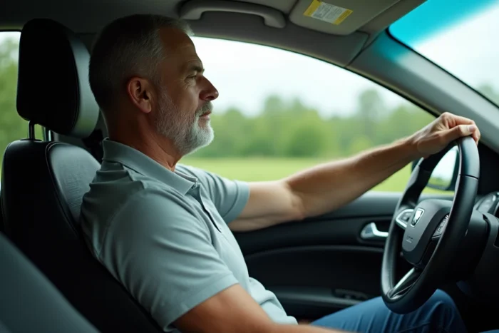 Homme en voiture près de la vitre, questionnement sur la protection solaire et le bronzage à travers le verre