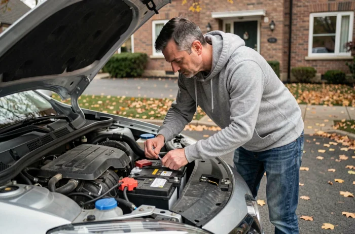 Propriétaire de Renault Megane reconnectant la batterie sous le capot pour réinitialiser le code défaut 1525f3 après remplacement