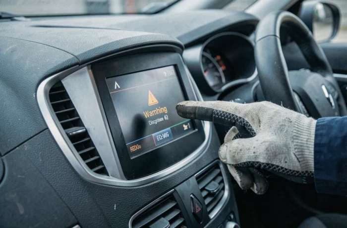 Tableau de bord d'une Renault affichant un voyant de défaut moteur lié au code 1525f3 après une vidange ou un changement de batterie